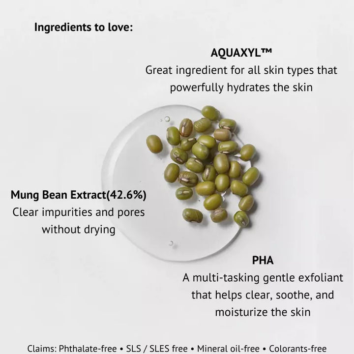Mild toner for with exfoliating PHA and Mung Bean extract to clear pores and skin excces oil