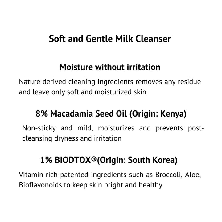 Milk cleanser for sensitive skin moisturising cleansing with non sticky irritation dryness and vitamin