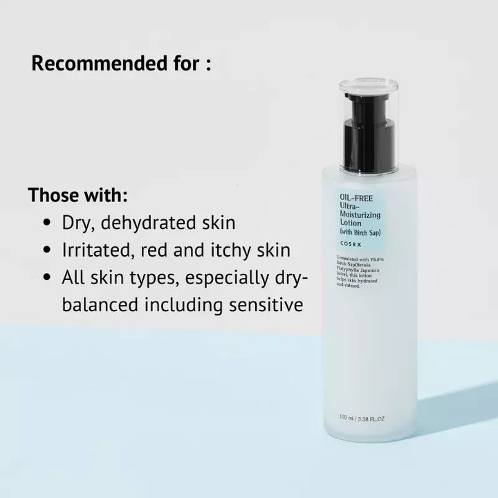 Moisturising lotion recommended for dry dehydrated skin to reduce irritation and itchiness for all skin types including sensitive