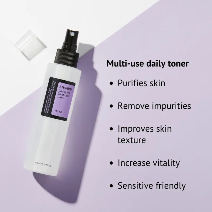 cosrx aha bha treatment toner purifies skin removing oil/sebum and increase vitality